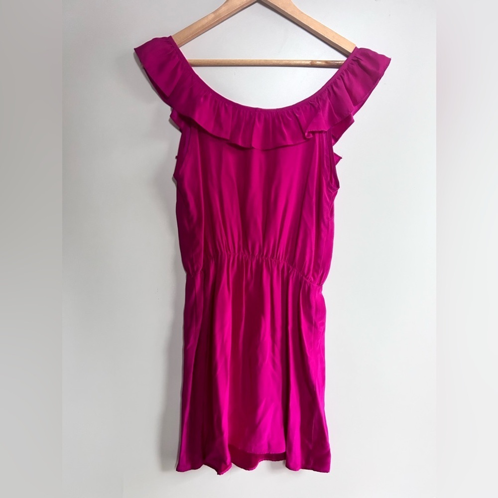 Amanda Uprichard Silk hot pink Dress Womens ruffle sleeveles revolve - Picture 6 of 7